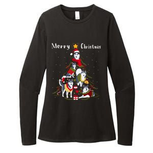 Siberian Husky Christmas Tree Xmas Dog Lover Gift Womens CVC Long Sleeve Shirt