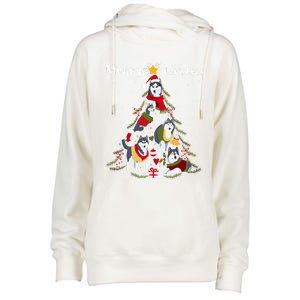 Siberian Husky Christmas Tree Xmas Dog Lover Gift Womens Funnel Neck Pullover Hood