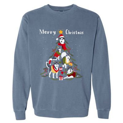 Siberian Husky Christmas Tree Xmas Dog Lover Gift Garment-Dyed Sweatshirt