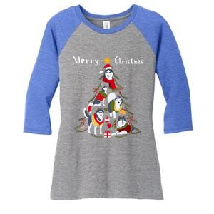 Siberian Husky Christmas Tree Xmas Dog Lover Gift Women's Tri-Blend 3/4-Sleeve Raglan Shirt