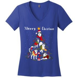 Siberian Husky Christmas Tree Xmas Dog Lover Gift Women's V-Neck T-Shirt