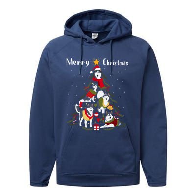 Siberian Husky Christmas Tree Xmas Dog Lover Gift Performance Fleece Hoodie