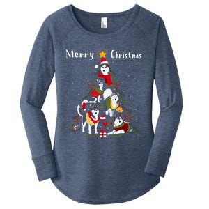 Siberian Husky Christmas Tree Xmas Dog Lover Gift Women's Perfect Tri Tunic Long Sleeve Shirt