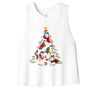 Siberian Husky Christmas Tree Xmas Dog Lover Gift Women's Racerback Cropped Tank