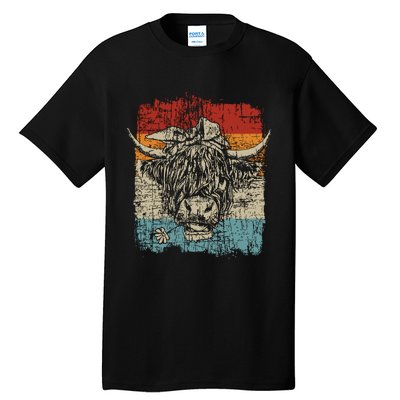 Scottish Highland Cow Cattle Hairy Cow Flowers Tall T-Shirt