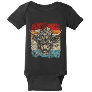 Scottish Highland Cow Cattle Hairy Cow Flowers Baby Bodysuit