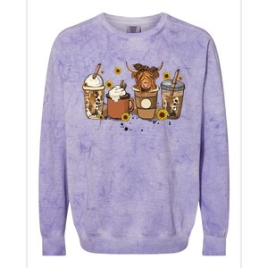 Scottish Highland Cow Sunflower Fall Vibes Coffee Lover Colorblast Crewneck Sweatshirt