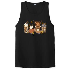 Scottish Highland Cow Sunflower Fall Vibes Coffee Lover PosiCharge Competitor Tank