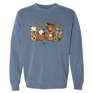 Scottish Highland Cow Sunflower Fall Vibes Coffee Lover Garment-Dyed Sweatshirt