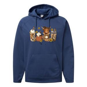 Scottish Highland Cow Sunflower Fall Vibes Coffee Lover Performance Fleece Hoodie