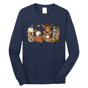 Scottish Highland Cow Sunflower Fall Vibes Coffee Lover Long Sleeve Shirt