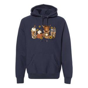 Scottish Highland Cow Sunflower Fall Vibes Coffee Lover Premium Hoodie