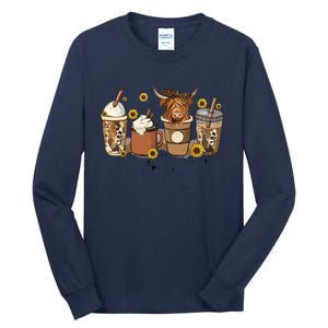 Scottish Highland Cow Sunflower Fall Vibes Coffee Lover Tall Long Sleeve T-Shirt