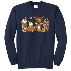 Scottish Highland Cow Sunflower Fall Vibes Coffee Lover Tall Sweatshirt