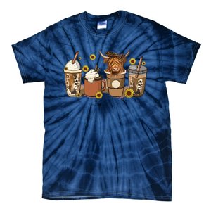 Scottish Highland Cow Sunflower Fall Vibes Coffee Lover Tie-Dye T-Shirt