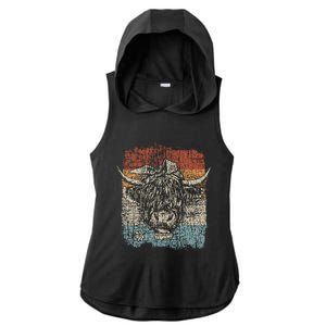 Scottish Highland Cow Cattle Hairy Cow Flowers Woman Ladies PosiCharge Tri-Blend Wicking Draft Hoodie Tank