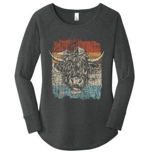 Scottish Highland Cow Cattle Hairy Cow Flowers Woman Women's Perfect Tri Tunic Long Sleeve Shirt