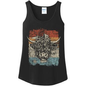 Scottish Highland Cow Cattle Hairy Cow Flowers Woman Ladies Essential Tank