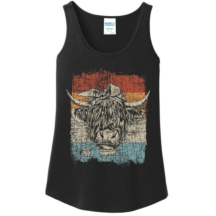 Scottish Highland Cow Cattle Hairy Cow Flowers Woman Ladies Essential Tank