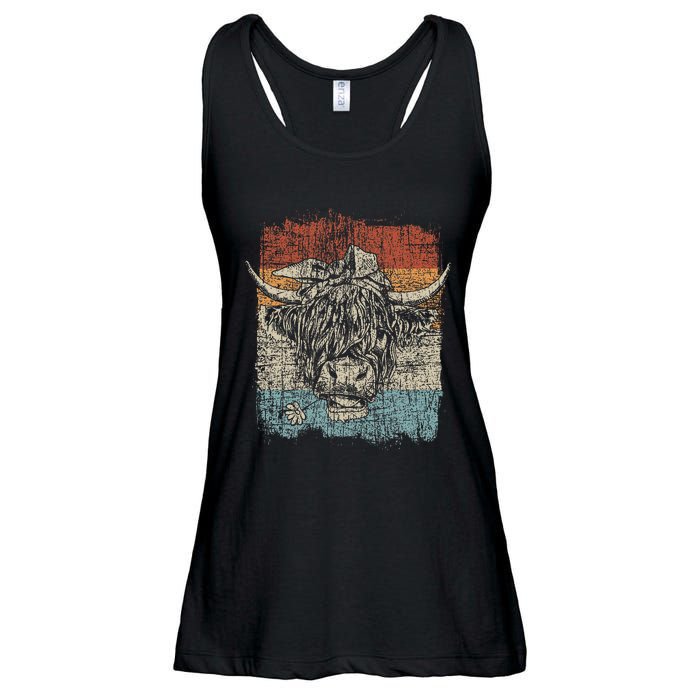 Scottish Highland Cow Cattle Hairy Cow Flowers Woman Ladies Essential Flowy Tank