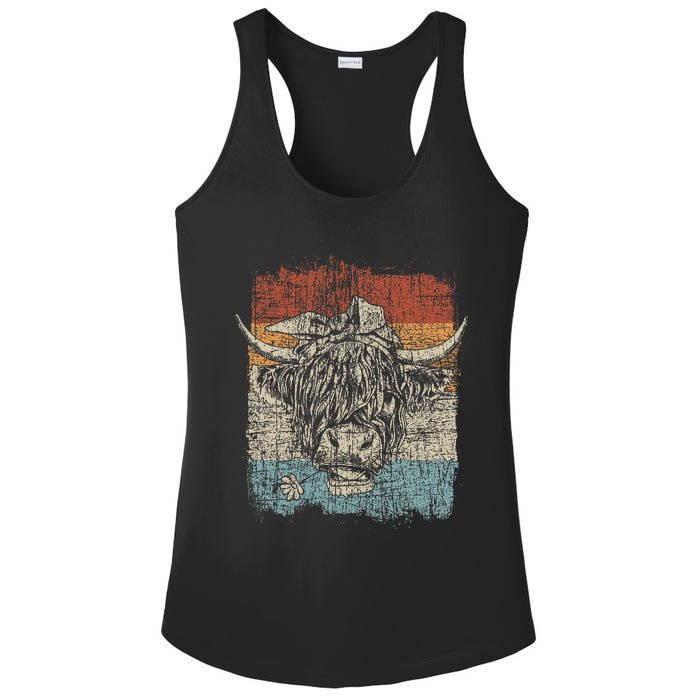 Scottish Highland Cow Cattle Hairy Cow Flowers Woman Ladies PosiCharge Competitor Racerback Tank