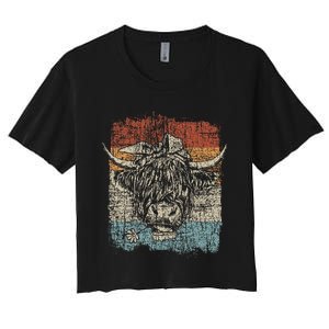 Scottish Highland Cow Cattle Hairy Cow Flowers Woman Women's Crop Top Tee