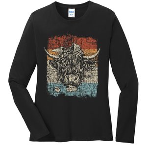 Scottish Highland Cow Cattle Hairy Cow Flowers Woman Ladies Long Sleeve Shirt