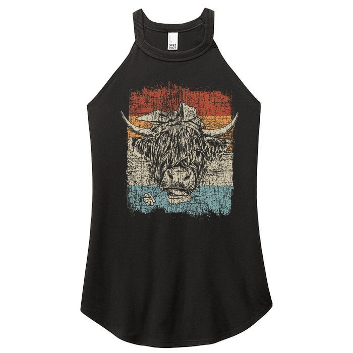 Scottish Highland Cow Cattle Hairy Cow Flowers Woman Women's Perfect Tri Rocker Tank