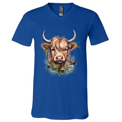 Scottish Highland Cow Cattle Hairy Cow Christmas Meaningful Gift V-Neck T-Shirt