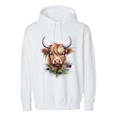 Scottish Highland Cow Cattle Hairy Cow Christmas Meaningful Gift Garment-Dyed Fleece Hoodie