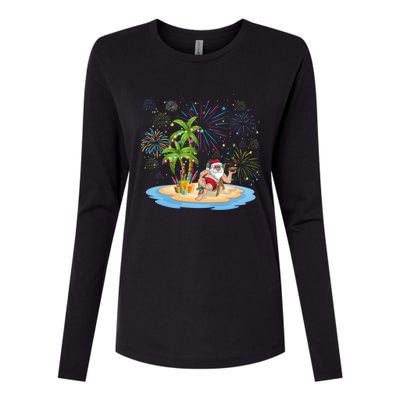 Santa Hawaiian Christmas Palm Tree Lights Xmas Gift Womens Cotton Relaxed Long Sleeve T-Shirt