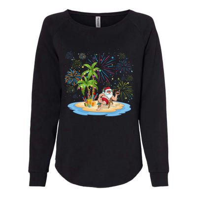 Santa Hawaiian Christmas Palm Tree Lights Xmas Gift Womens California Wash Sweatshirt