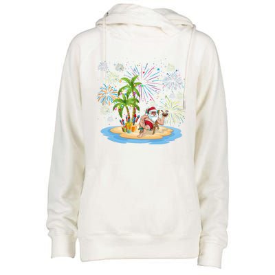 Santa Hawaiian Christmas Palm Tree Lights Xmas Gift Womens Funnel Neck Pullover Hood