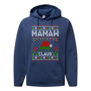 Santa Hat Christmas Light Mamaw Claus Ugly Xmas Holiday Gift Performance Fleece Hoodie