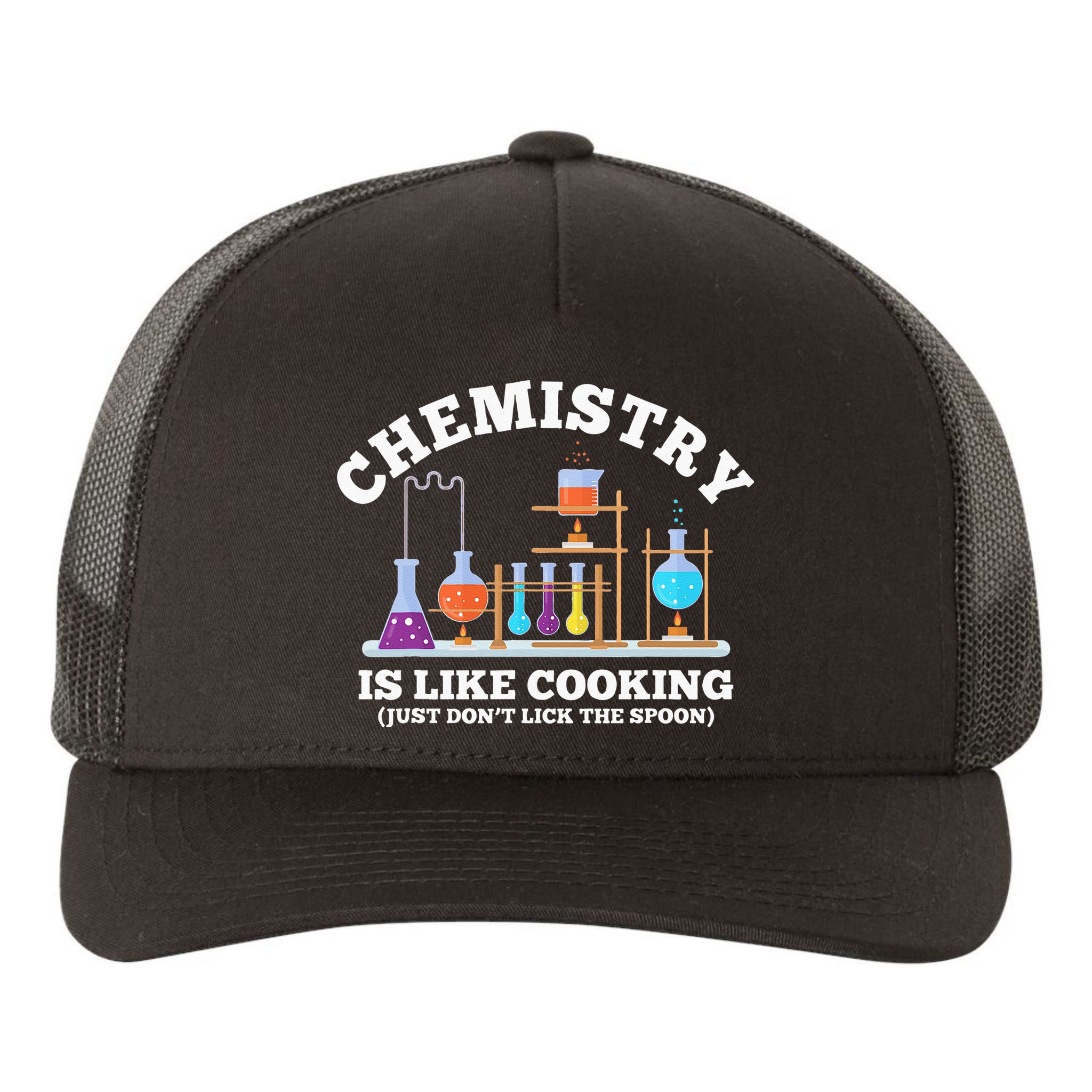 Science Humor Chemistry Is Like Cooking don't lick the Spoon Yupoong Adult 5-Panel Trucker Hat