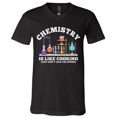 Science Humor Chemistry Is Like Cooking don't lick the Spoon V-Neck T-Shirt