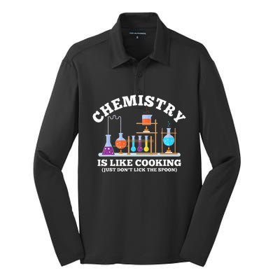 Science Humor Chemistry Is Like Cooking don't lick the Spoon Silk Touch Performance Long Sleeve Polo