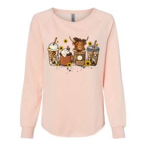 Scottish Highland Cow Sunflower Fall Vibes Coffee Lover Womens California Wash Sweatshirt