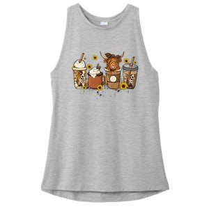 Scottish Highland Cow Sunflower Fall Vibes Coffee Lover Ladies PosiCharge Tri-Blend Wicking Tank