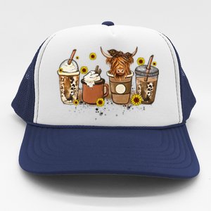 Scottish Highland Cow Sunflower Fall Vibes Coffee Lover Trucker Hat