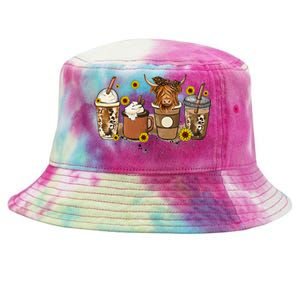 Scottish Highland Cow Sunflower Fall Vibes Coffee Lover Tie-Dyed Bucket Hat