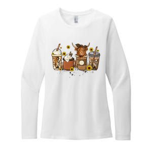 Scottish Highland Cow Sunflower Fall Vibes Coffee Lover Womens CVC Long Sleeve Shirt