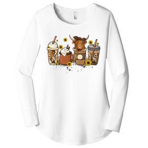 Scottish Highland Cow Sunflower Fall Vibes Coffee Lover Women's Perfect Tri Tunic Long Sleeve Shirt