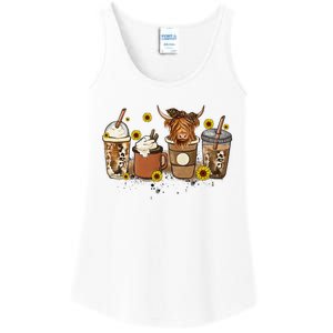 Scottish Highland Cow Sunflower Fall Vibes Coffee Lover Ladies Essential Tank