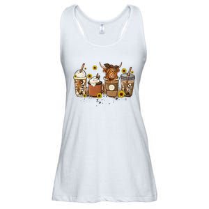 Scottish Highland Cow Sunflower Fall Vibes Coffee Lover Ladies Essential Flowy Tank