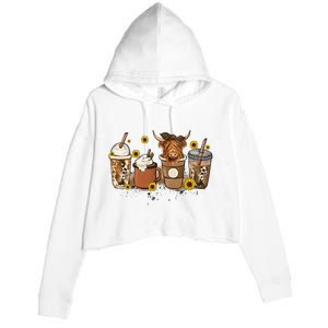 Scottish Highland Cow Sunflower Fall Vibes Coffee Lover Crop Fleece Hoodie