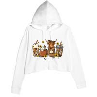 Scottish Highland Cow Sunflower Fall Vibes Coffee Lover Crop Fleece Hoodie