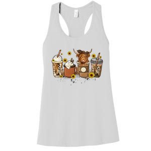 Scottish Highland Cow Sunflower Fall Vibes Coffee Lover Women's Racerback Tank