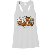 Scottish Highland Cow Sunflower Fall Vibes Coffee Lover Women's Racerback Tank