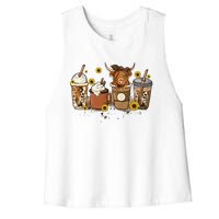 Scottish Highland Cow Sunflower Fall Vibes Coffee Lover Women's Racerback Cropped Tank